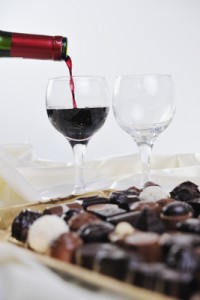 Wine and chocolate for valentine's day